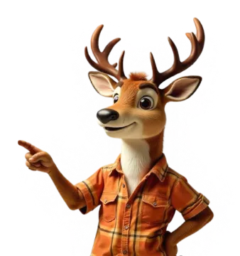 Maskot webu jelen ukazující na text