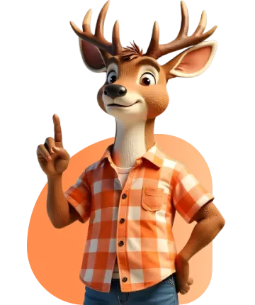 Maskot webu jelen ukazující na formulář