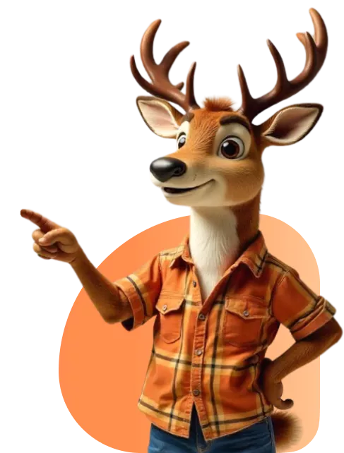 Maskot webu jelen ukazující na formulář